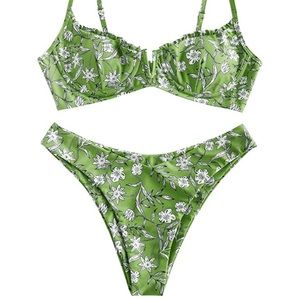 Zaful Green Floral Bikini Set